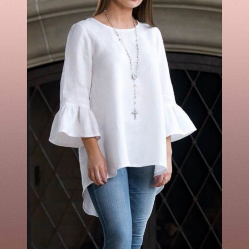 SOLD OUT White Bella Linen Bell Sleeve Top